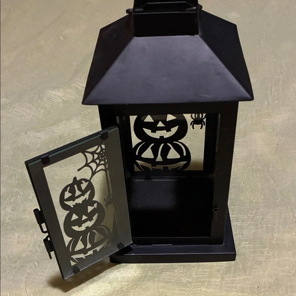 Black Metal Halloween Lantern With Pumpkins